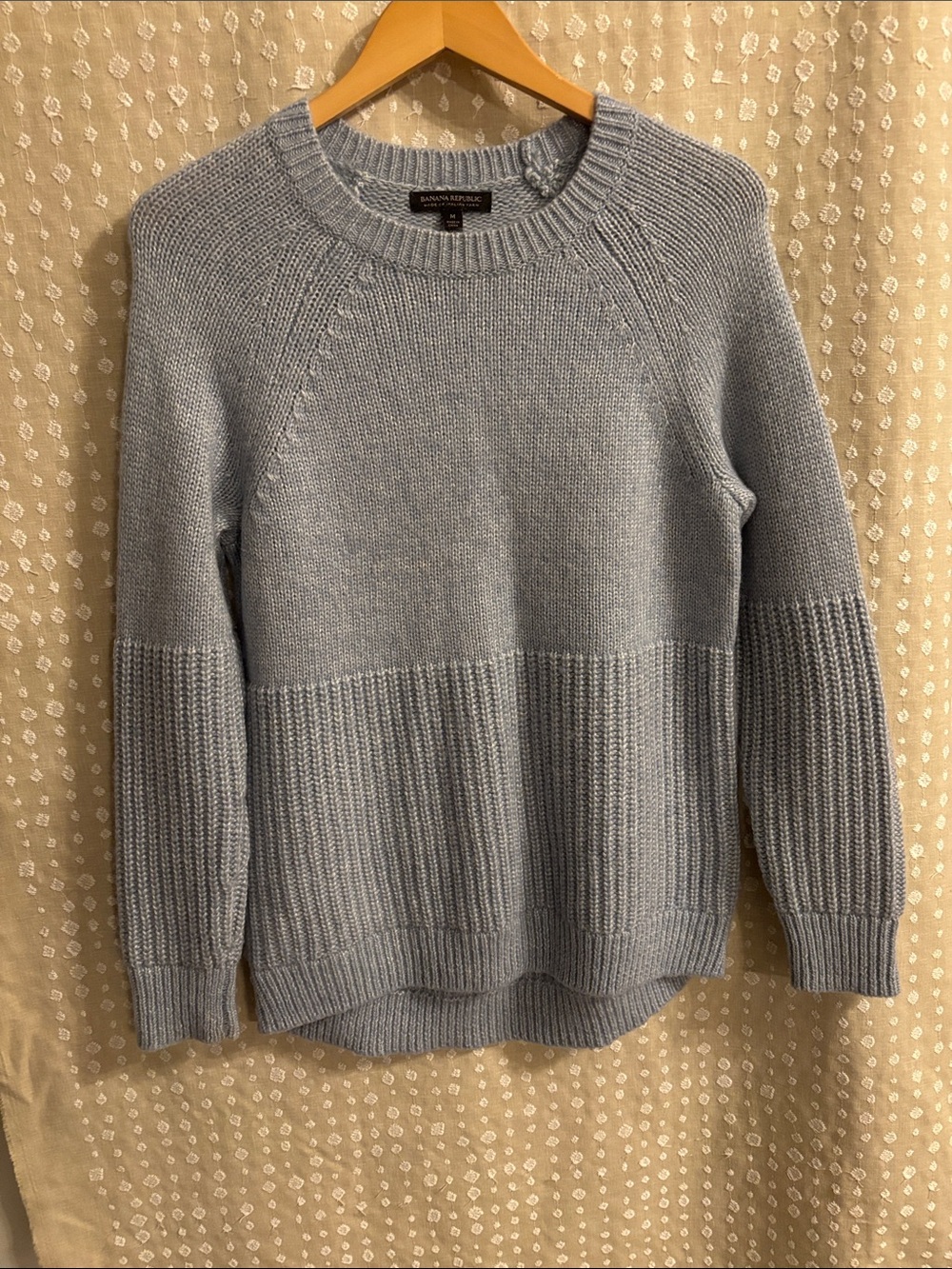 Banana Republic Light Blue Ribbed Panel Crewneck Sweater